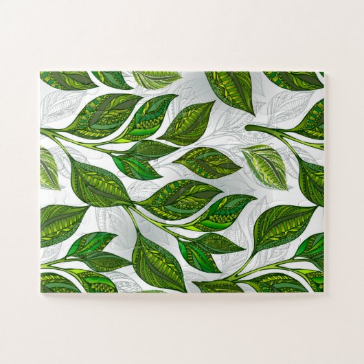 緑茶の継ぎ目のないパタ葉ーン ジグソーパズル (横)