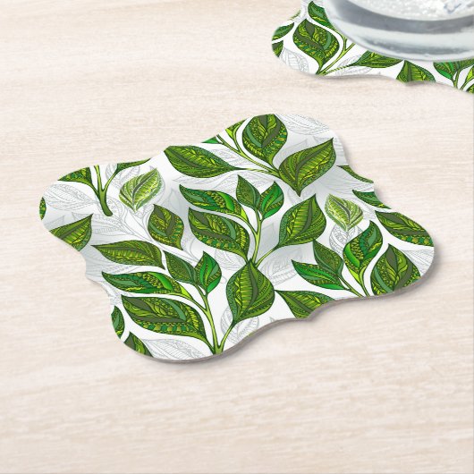緑茶の継ぎ目のないパタ葉ーン ペーパーコースター (アングル)