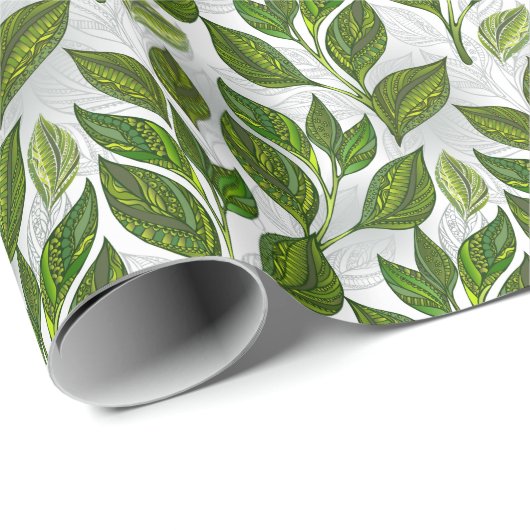 緑茶の継ぎ目のないパタ葉ーン ラッピングペーパー (ロールコーナー)