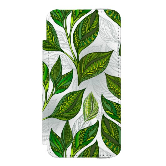 緑茶の継ぎ目のないパタ葉ーン INCIPIO iPhoneウォレットケース (フォリオ 正面)