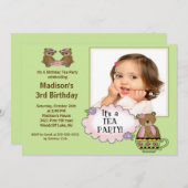 緑茶パーティーの誕生日パーティーの招待 招待状 (正面/裏面)