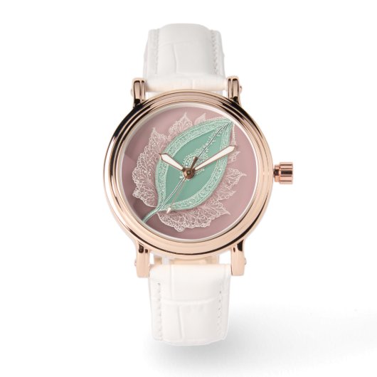 緑茶リーフAIアート 腕時計 (正面)