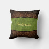 緑茶色と茶色のエンボス加工ローズカスタムフェイクレザー クッション (裏面)