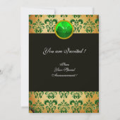 緑茶色のダマスク模様のパーチメントにシャムロック ブラック 招待状 (裏面)