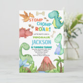 緑茶色の恐竜の誕生日招待状 招待状 (スタンド正面)
