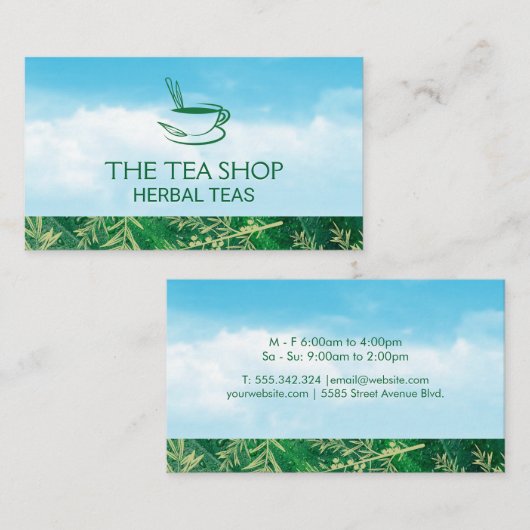 緑茶 |雲と葉の枝 名刺 (正面/裏面)
