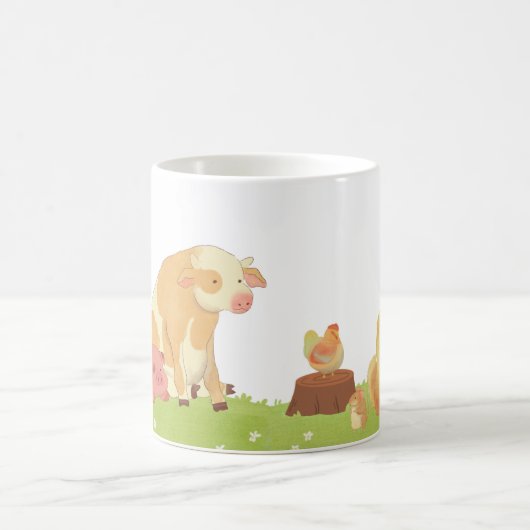 緑草の上の水彩林と家畜 コーヒーマグカップ (中央)