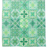 緑華美と白のタイル シャワーカーテン (正面)