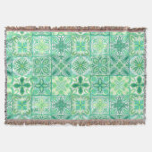 緑華美と白のタイル スローブランケット (正面)