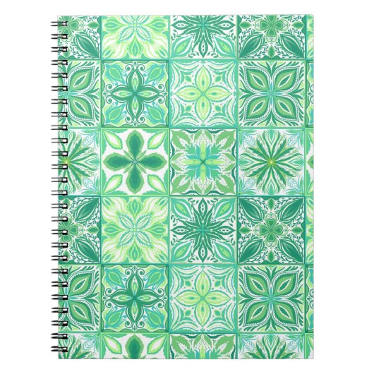 緑華美と白のタイル ノートブック (正面)