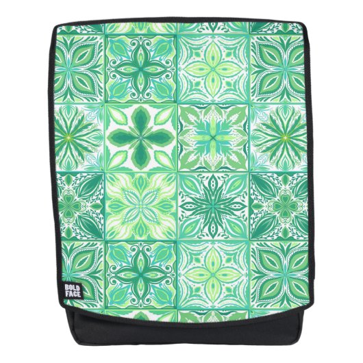 緑華美と白のタイル バックパック (正面)