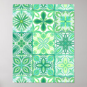 緑華美と白のタイル ポスター