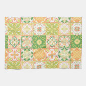 緑華美と黄色のタイル キッチンタオル (横)