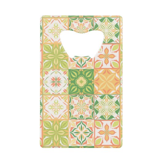 緑華美と黄色のタイル クレジットカード栓抜き (正面)