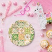 緑華美と黄色のタイル ペーパープレート (パーティー)