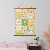 緑華美と黄色のタイル 吊り下げ型タペストリー (寝室)