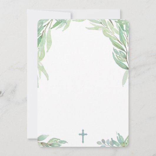 緑葉のスペインのBautizo、Greenery Boy Baptism 招待状 (裏面)