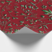 緑葉のダンスクオン赤 ラッピングペーパー (角)