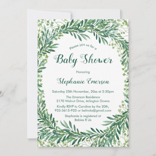 緑葉のベビーシャワー招待状 招待状 (正面)