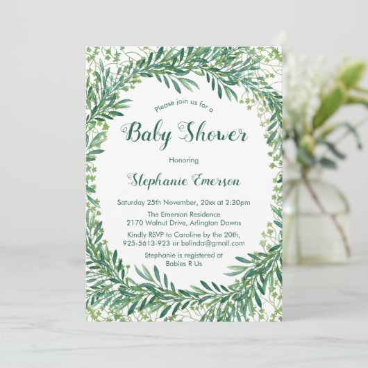 緑葉のベビーシャワー招待状 招待状 (スタンド正面)