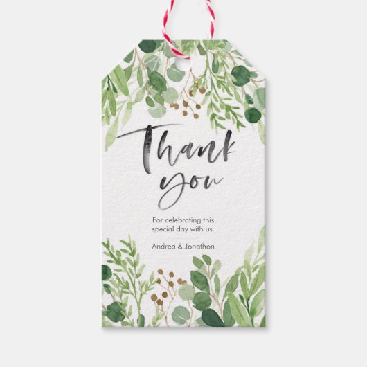 緑葉の感謝していメッセージカード ギフトタグ (正面)