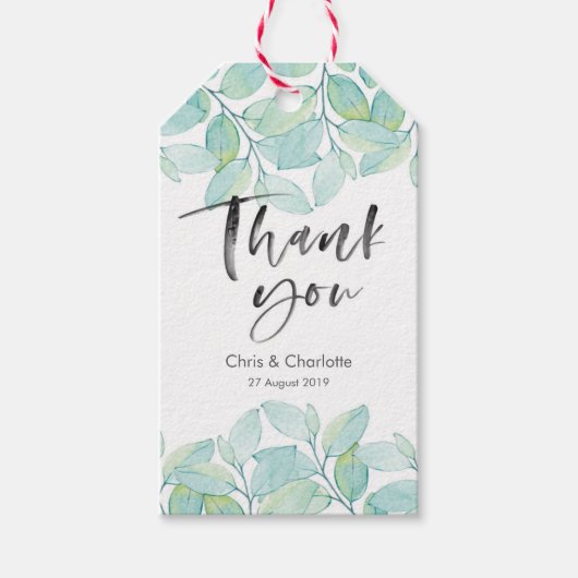 緑葉の感謝していメッセージカード ギフトタグ (正面)