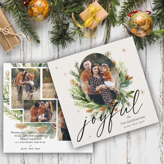 緑葉の数々の家族の写真とクリスマス