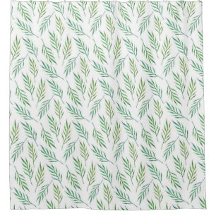 緑葉の模様。水彩熱帯性ヤシ シャワーカーテン