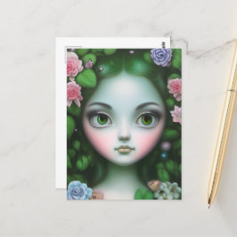 緑葉の花の森の女の子 ポストカード