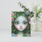 緑葉の花の森の女の子 ポストカード (スタンド正面)