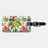 緑葉の花、ピンクと黄色の花 ラゲッジタグ (正面横)