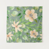 緑葉の花、ピンクの花：水色。 タペストリー (正面(横))