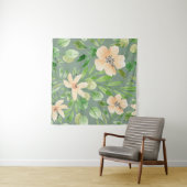 緑葉の花、ピンクの花：水色。 タペストリー (インサイチュ(横))