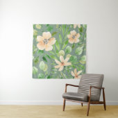 緑葉の花、ピンクの花：水色。 タペストリー (インサイチュ)