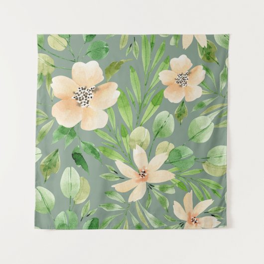 緑葉の花、ピンクの花：水色。 タペストリー (正面)