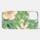 緑葉の花、ピンクの花：水色。 Case-Mate iPhoneケース (裏面 (横))