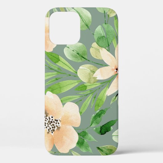 緑葉の花、ピンクの花：水色。 Case-Mate iPhoneケース (裏面)