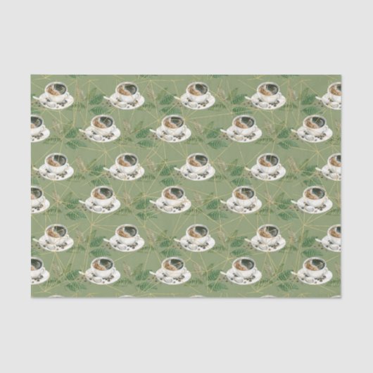 緑葉の豆とコーヒーカップ 薄葉紙 (正面)