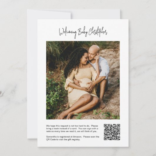 緑葉の赤ちゃんシャワー登録QRコード写真 招待状 (裏面)