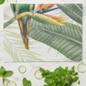 緑葉の鳥のヤシ キッチンタオル (折り畳み)
