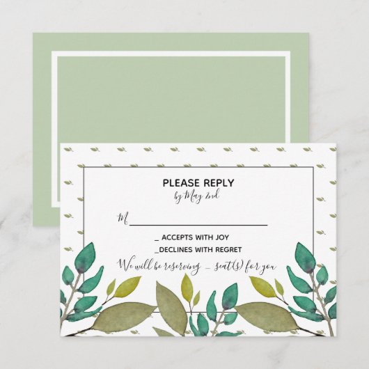 緑葉のRSVPカード 出欠カード (正面/裏面)