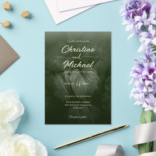 緑葉エレガント春の結婚式 アクリル招待状 (インサイチュ (ウェディング))