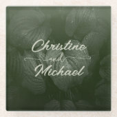 緑葉エレガント春の結婚式 ガラスコースター (正面)