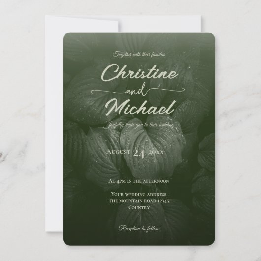緑葉エレガント春の結婚式 招待状 (正面)