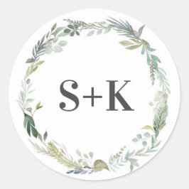 緑葉リーフイニシャル結婚式用シール ラウンドシール