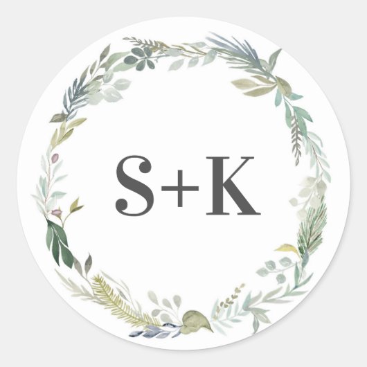 緑葉リーフイニシャル結婚式用シール ラウンドシール (正面)