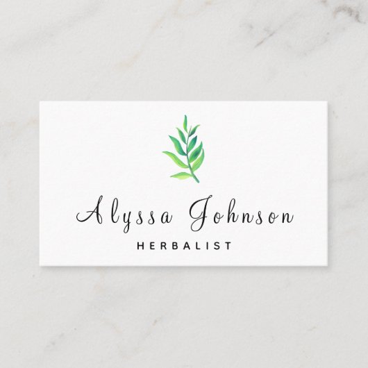 緑葉植物ヘルバリストホメオパシーのミニマリスト 名刺 (正面)