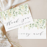 緑葉植物学結婚院 サンキューカード<br><div class="desc">この結婚サンキューカードは緑の様々な陰絵を描色の葉水色の色のを備えている。このデザインの高度なカスタマイズについてクリックは、「カスタマイズ」ボタンをクリック。一致するアイテムも利用可能である。</div>