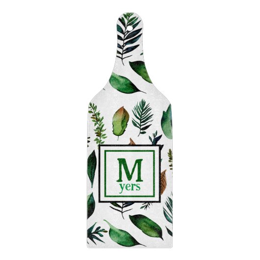 緑葉植物性自然 パーソナライズされた カッティングボード (正面)