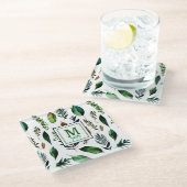 緑葉植物性自然 パーソナライズされた ガラスコースター (アングル)